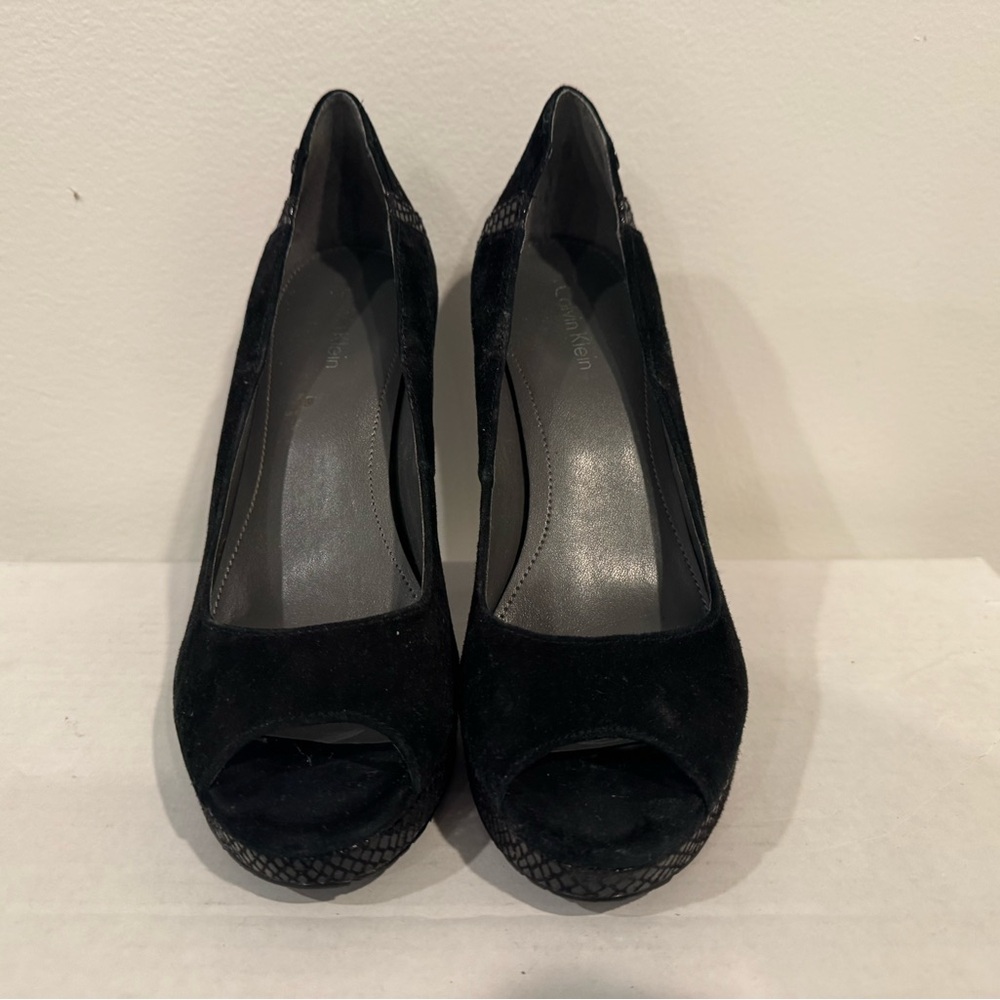 Calvin Klein Black Suede Peep-Toe Heels